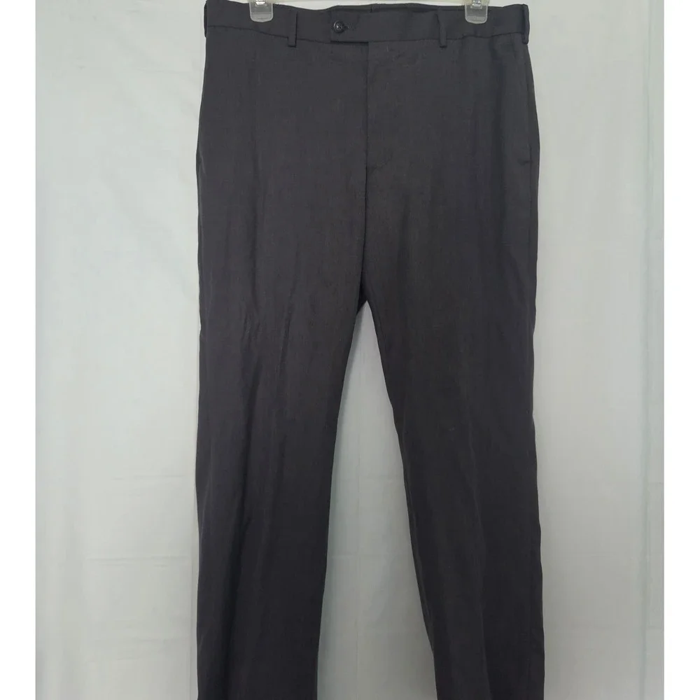 Perry Ellis Portfolio Mens Dress Pants 36x29 Charcoal Gray Flat Front Trousers